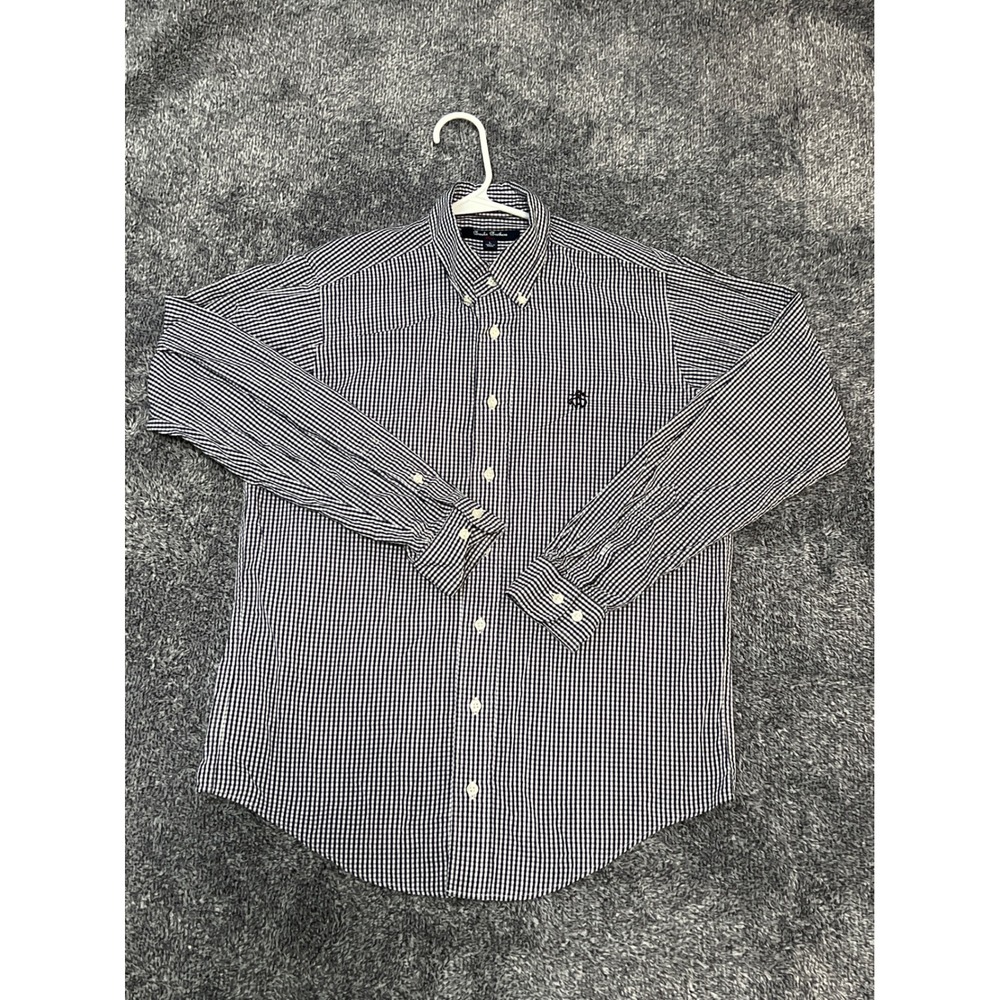 Brooks Brothers Boys Navy Blue Gingham Check Button Down Shirt Long Sleeve L